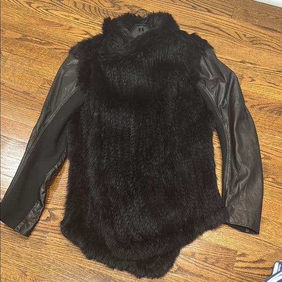 EUC June Elegant Black Real Rabbit Fur and Leather Women's Jacket - Picture 2 of 4